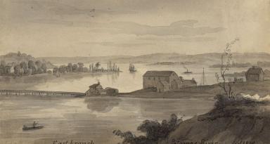  This 1839 landscape drawing by Augustus Kollner shows the east branch, now known as the Anacostia River. (Source: Library of Congress)