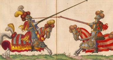 Renaissance-era depiction of jousting. (Paulus Hector Mair, de arte athletica, 1540s from Wikipedia).